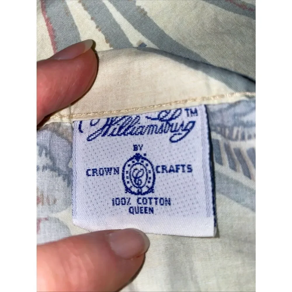 Williamsburg Crown vintage Colonial Flat sheet green blue urns floral ribbons